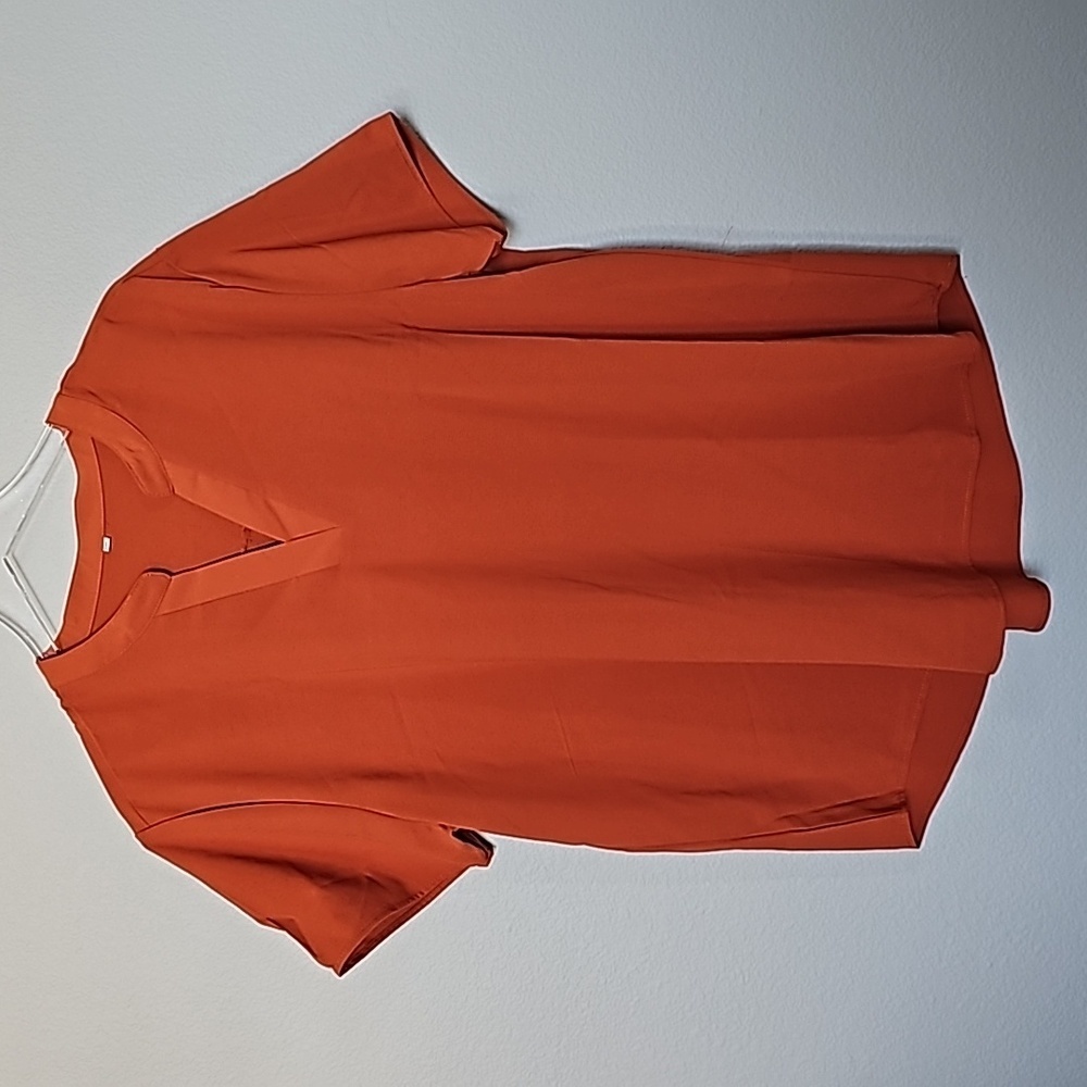 Deep Office Basic Vibrant orange XXL short sleeve split neck blouse